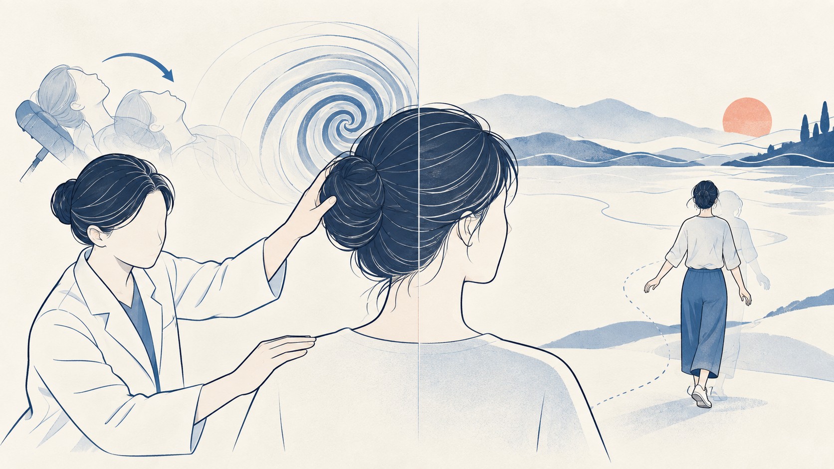 사라지는 회전감과 남은 흔들림을 구분한 편집 일러스트